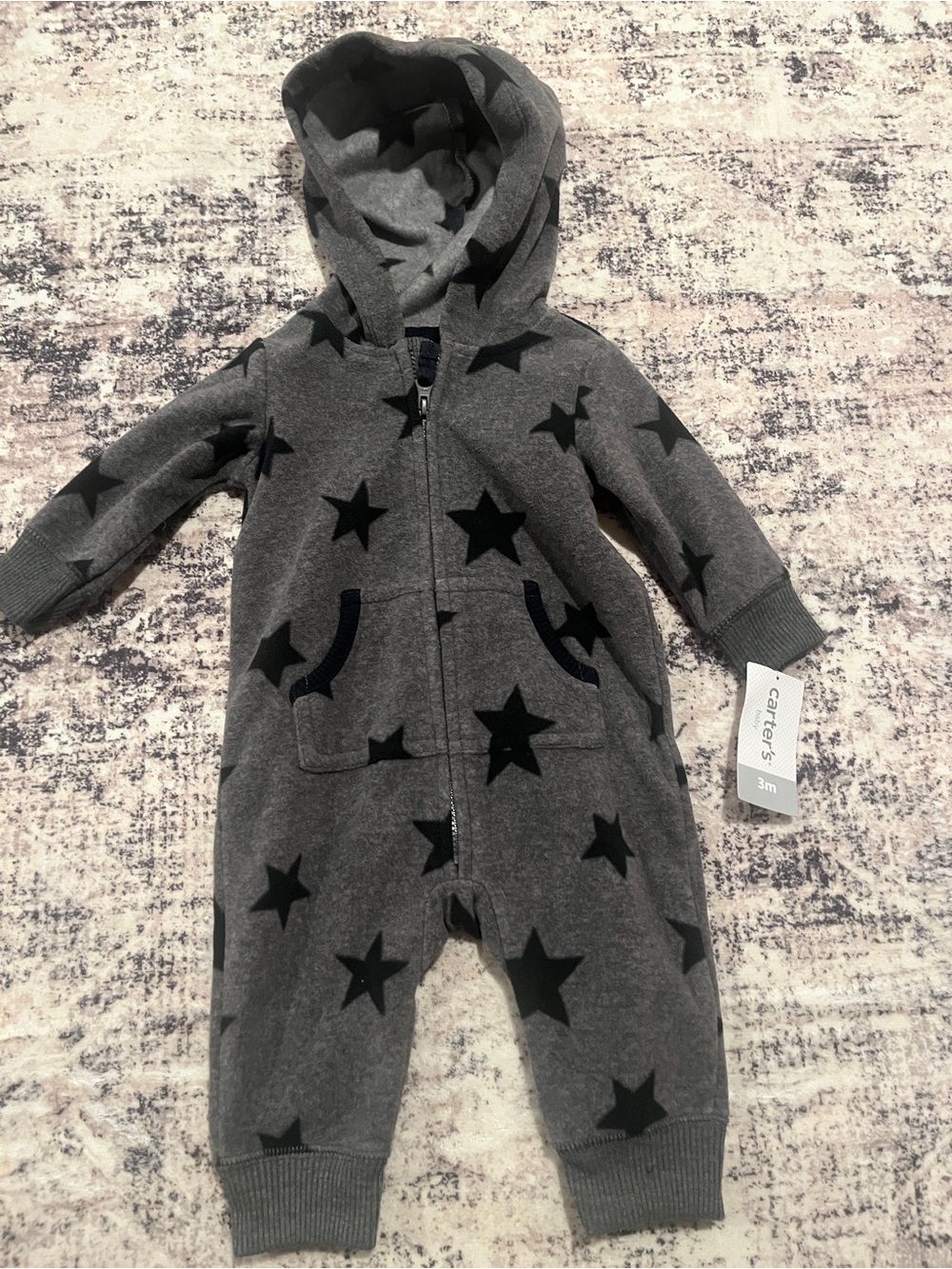Carter's Dark Gray Star Hooded One-Piece Footie